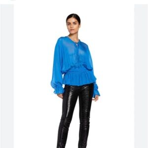 Roberto Cavalli Blue Ruffled Blouse with Peter Pan Collar